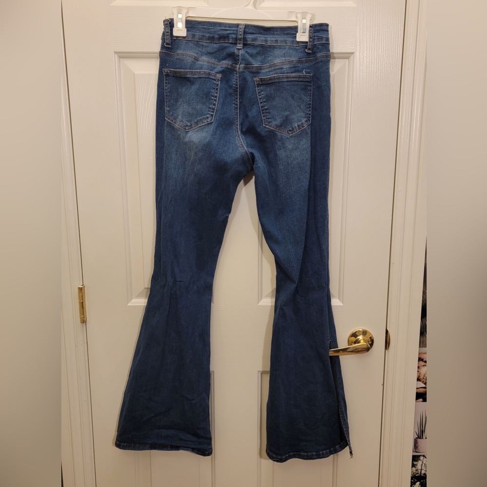 BAMBOO Women's Dark Blue Flare Jeans
